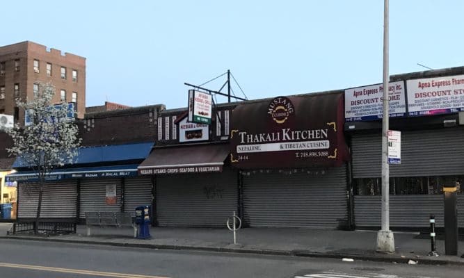 Street view of a closed Thakali Restaurant in Queens