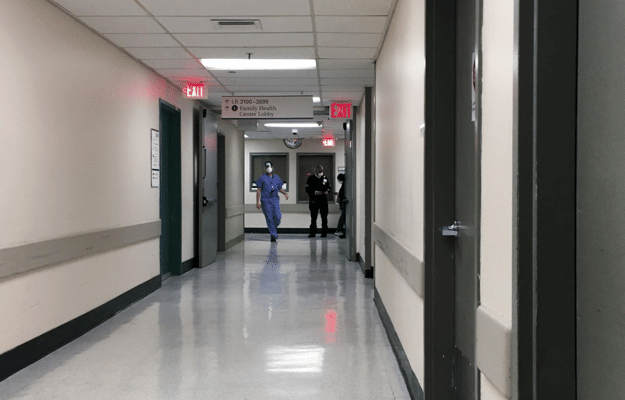 a photo of a empty hospital corridor