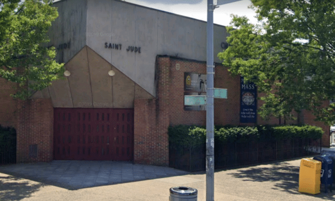 Outside view of St. Jude Catholic Church in Inwood, Manhattan, NYC