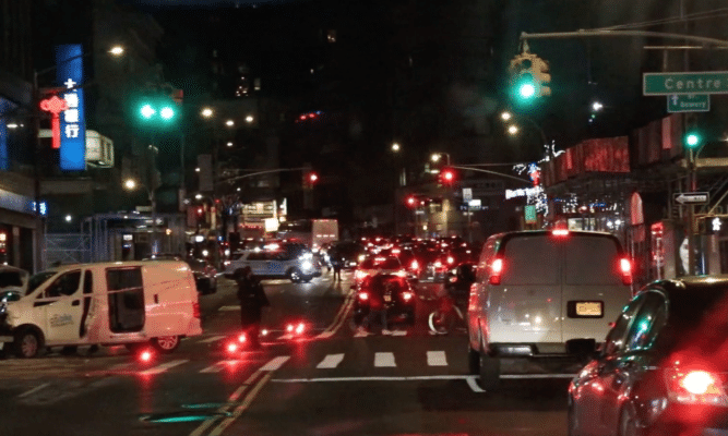 New York accident scene at night
