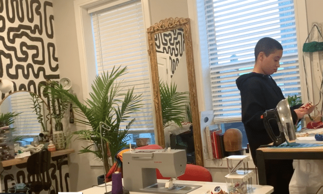 Leslie Jacquez making masks