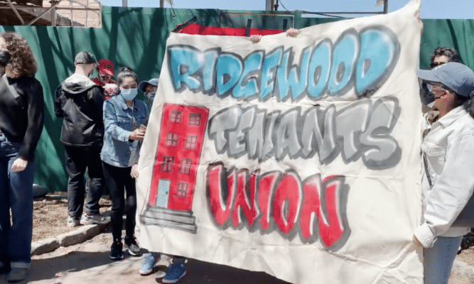 Banner of Tenant Protest in Ridgewood, Queens
