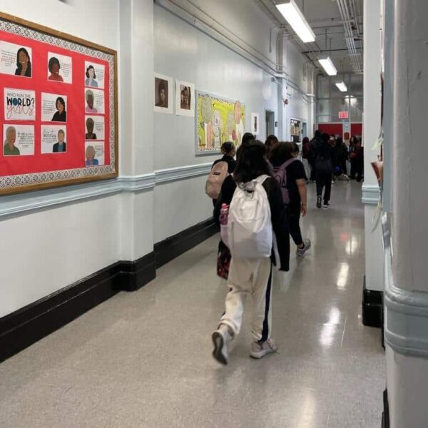 Students walking to class at a New York City middle school.