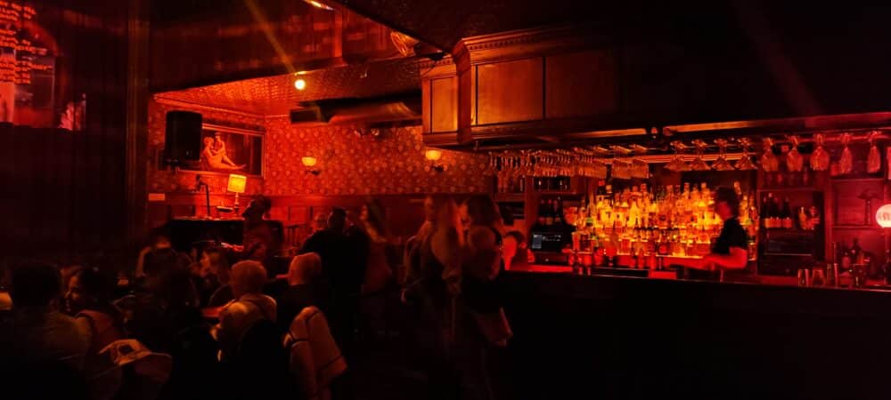The bar and lounge at The Slipper Room Orchard St, New York. 