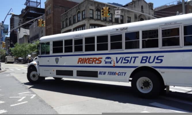 Rikers Island Bus. Photo by Rhiannon Rashidi.