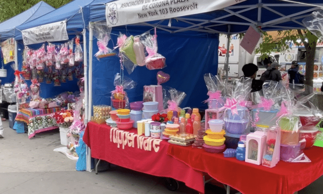 Street vendors tents in Corona, Queens.