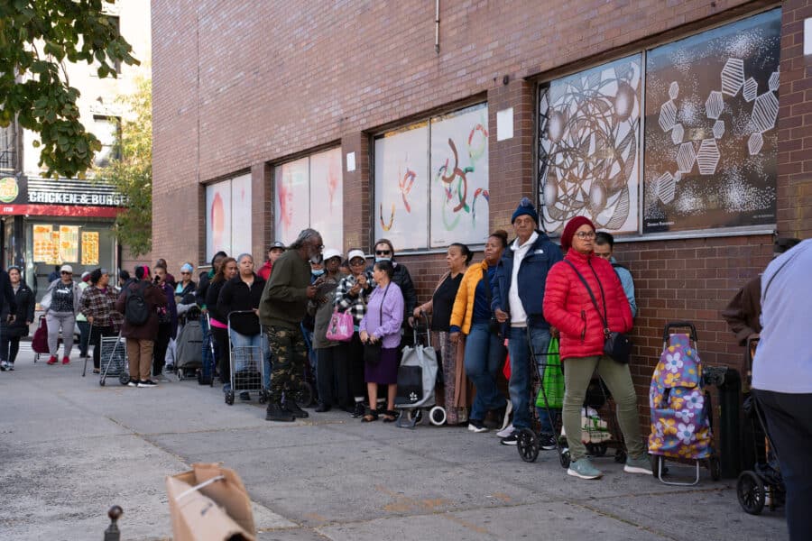 People on line waiting for a food bank.