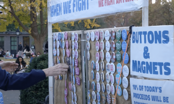 Buttons for sale in Washington Square Park