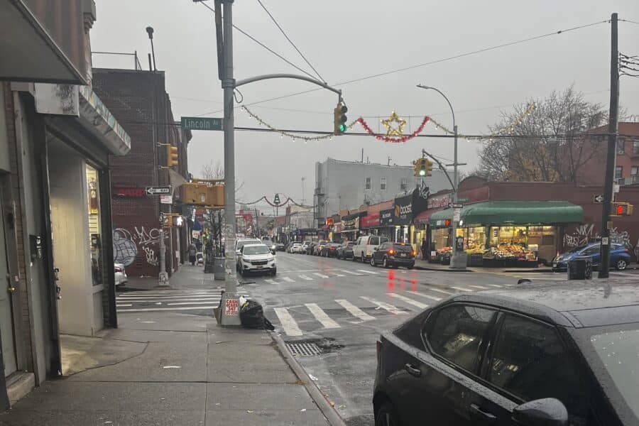 The corner of Lincoln ave in Cypress Hills on a misty day.