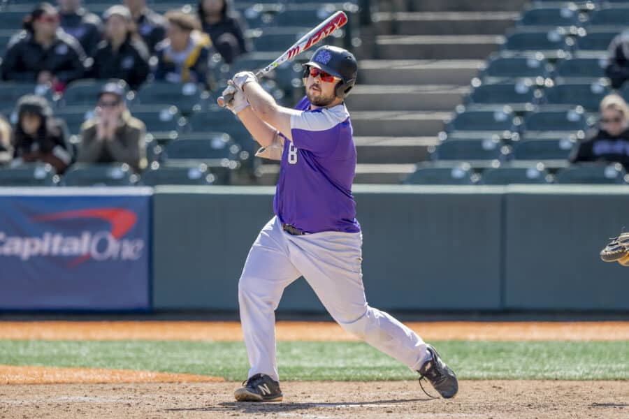 Michael Chasanov at the plate for CCNY. Photo by CCNY Athletics.