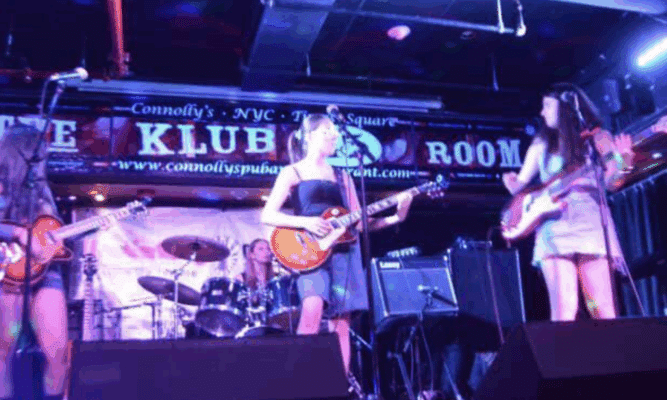 Anya Madero (right) and her band at their June 2025 show. Photo by A Madero