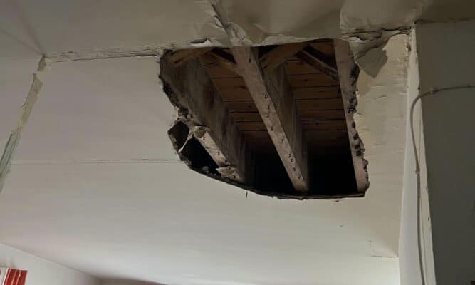 Collapsing ceiling in a Bronx building