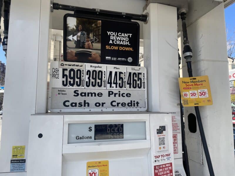 Gas prices at a Bedford Stuyvesant Shell Station. Photo by Joan Andre.