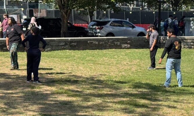 Students on the lawn at City College