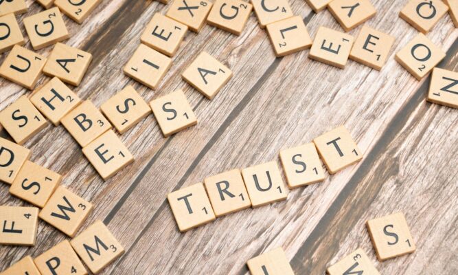 Scrabble letters TRUST by Markus Winkler. Courtesy Pexels