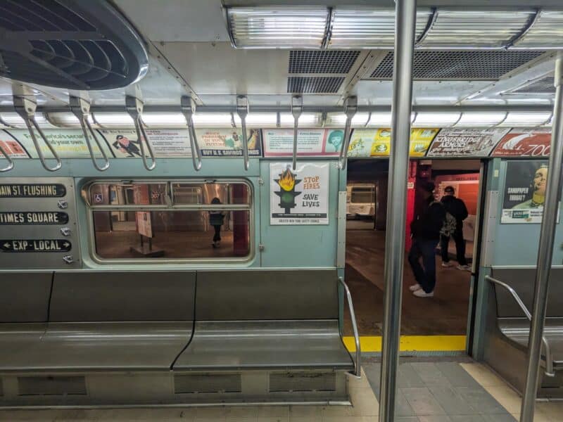 Inside a vintage NYC subway car. Photo by Leon Samdani