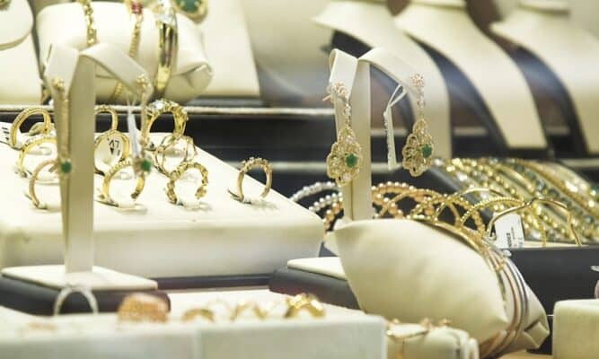 Jewelry in store window