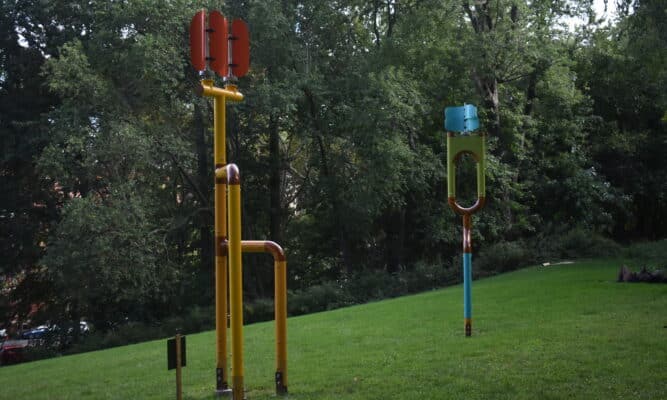 Colorful sculpture display at St. Nicholas Park